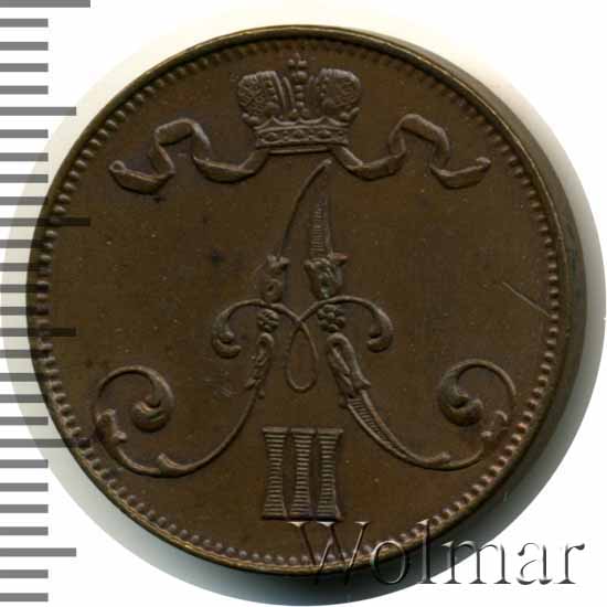 5 пенни 1888 г. Для Финляндии (Александр III). 