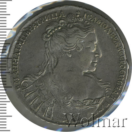 1 рубль 1734 г. Анна Иоанновна Лирический портрет. Большая голова. Корона разделяет надпись. Дата слева от короны