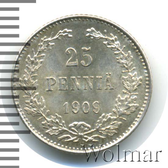 25 пенни 1909 г. L. Для Финляндии (Николай II). 
