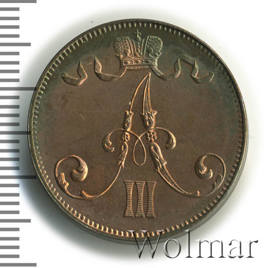 5 пенни 1889 г. Для Финляндии (Александр III) 