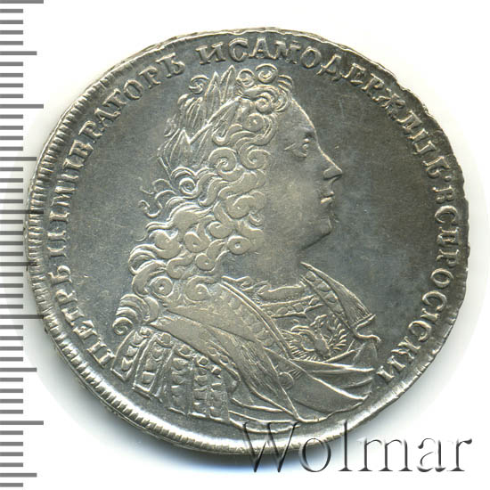 1 рубль 1728 г. Петр II. Со звездой на груди. Ромбики разделяют надпись реверса