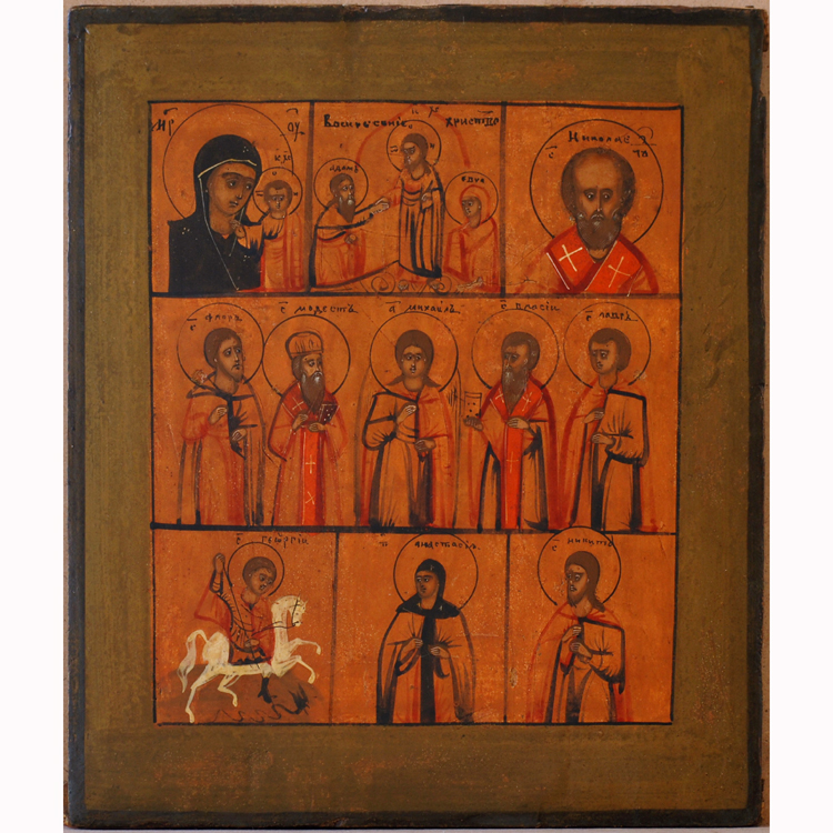 Пять св. Девятичастная икона 19 века. Икона Многочастная 19 век.