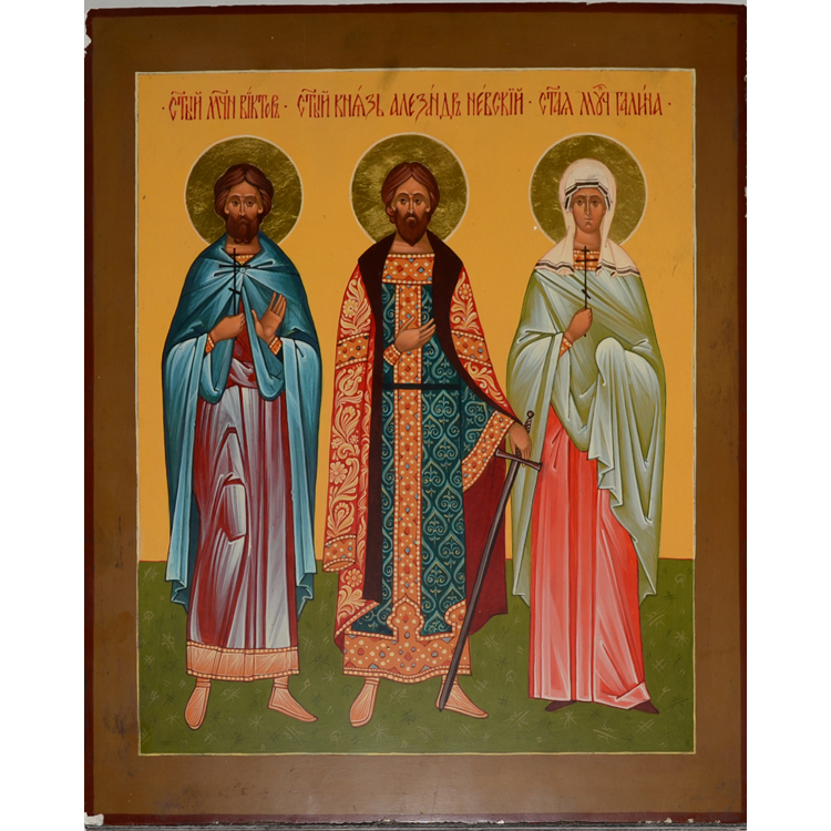 Икона "Святые Александр Невский, Виктор и Галина".