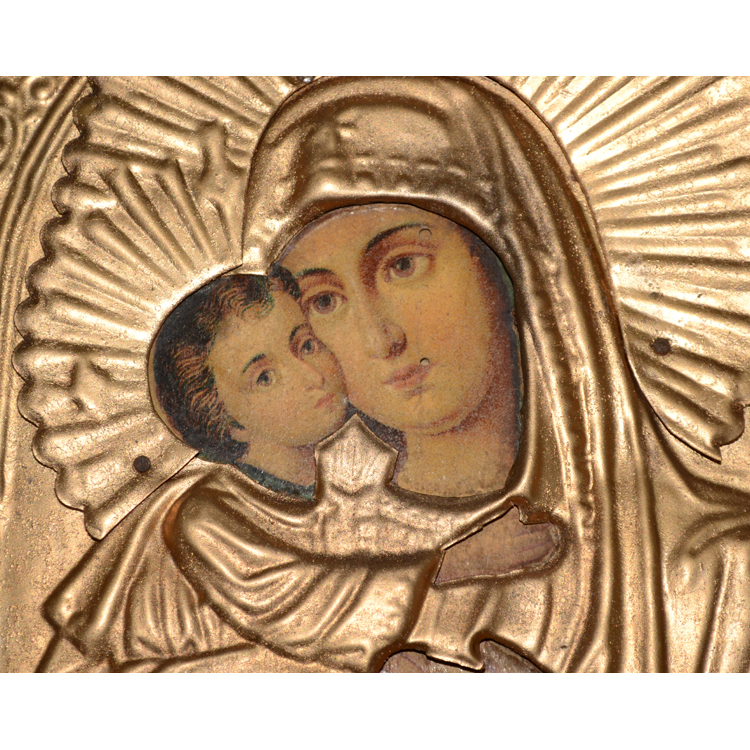 Икона в раме и окладе "Владимирская Богородица".